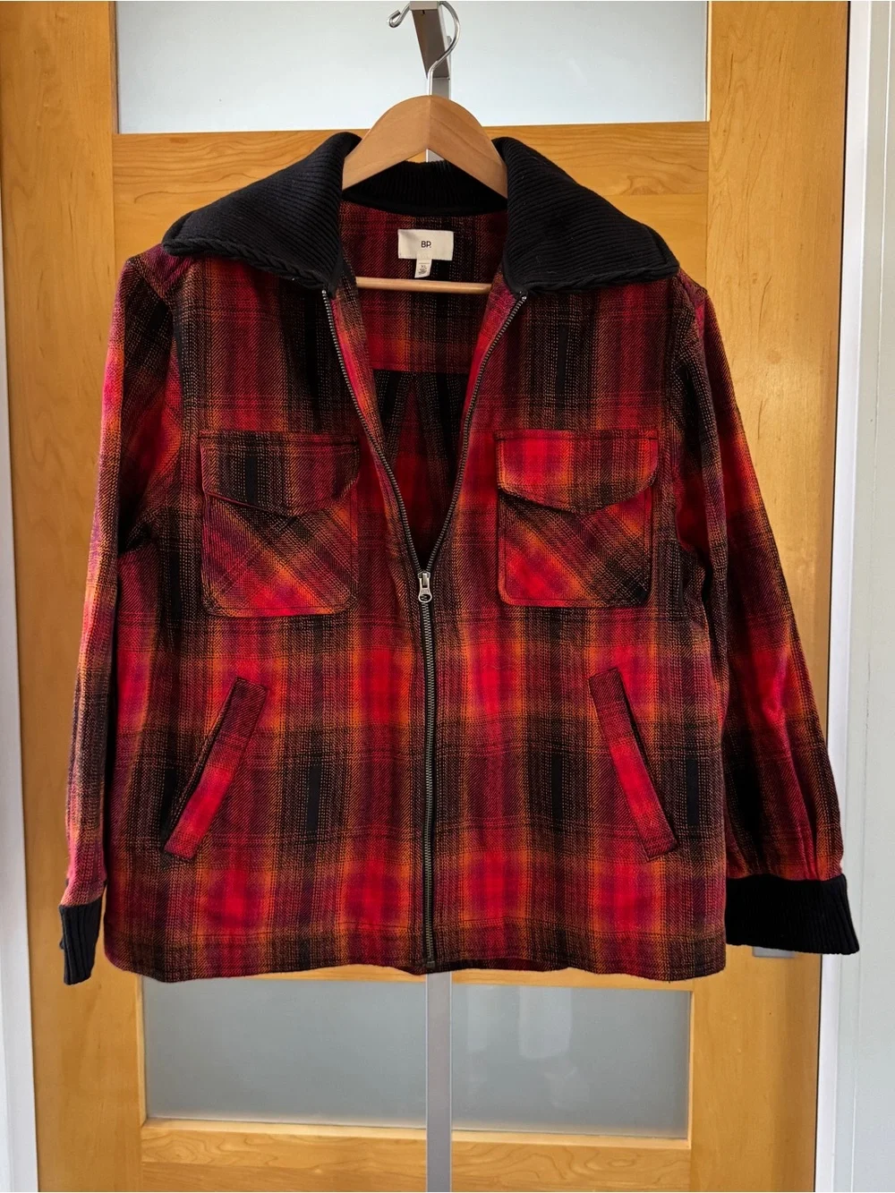 bp Red and Black Plaid Zip-Up Jacket